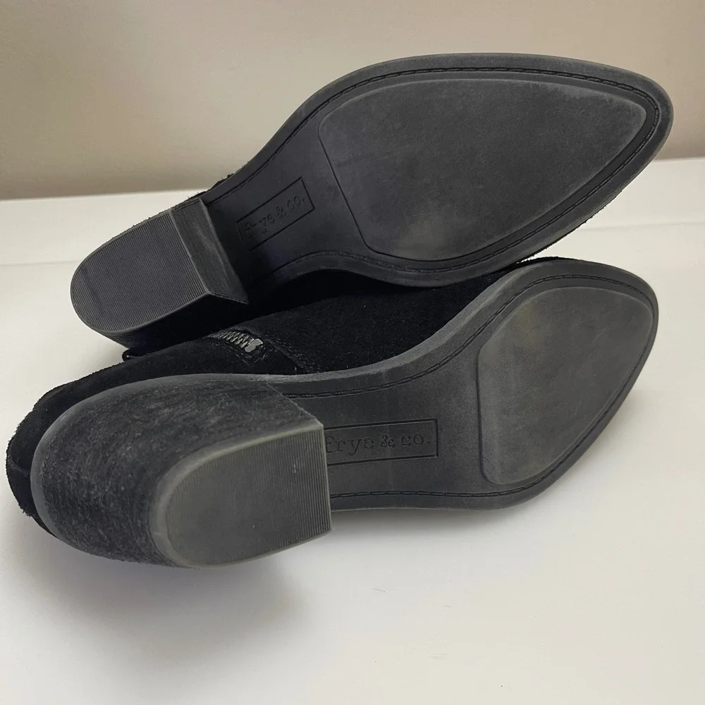 Frye & Co Judy Ankle Boots Womens 8 Black Suede Side Zip Block Heel Bootie Shoes
